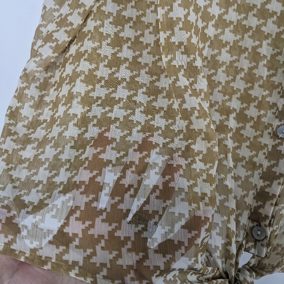 AVENUE Sheer Houndstooth Tie Front Long Sleeve Shirt - Picture 5 of 9
